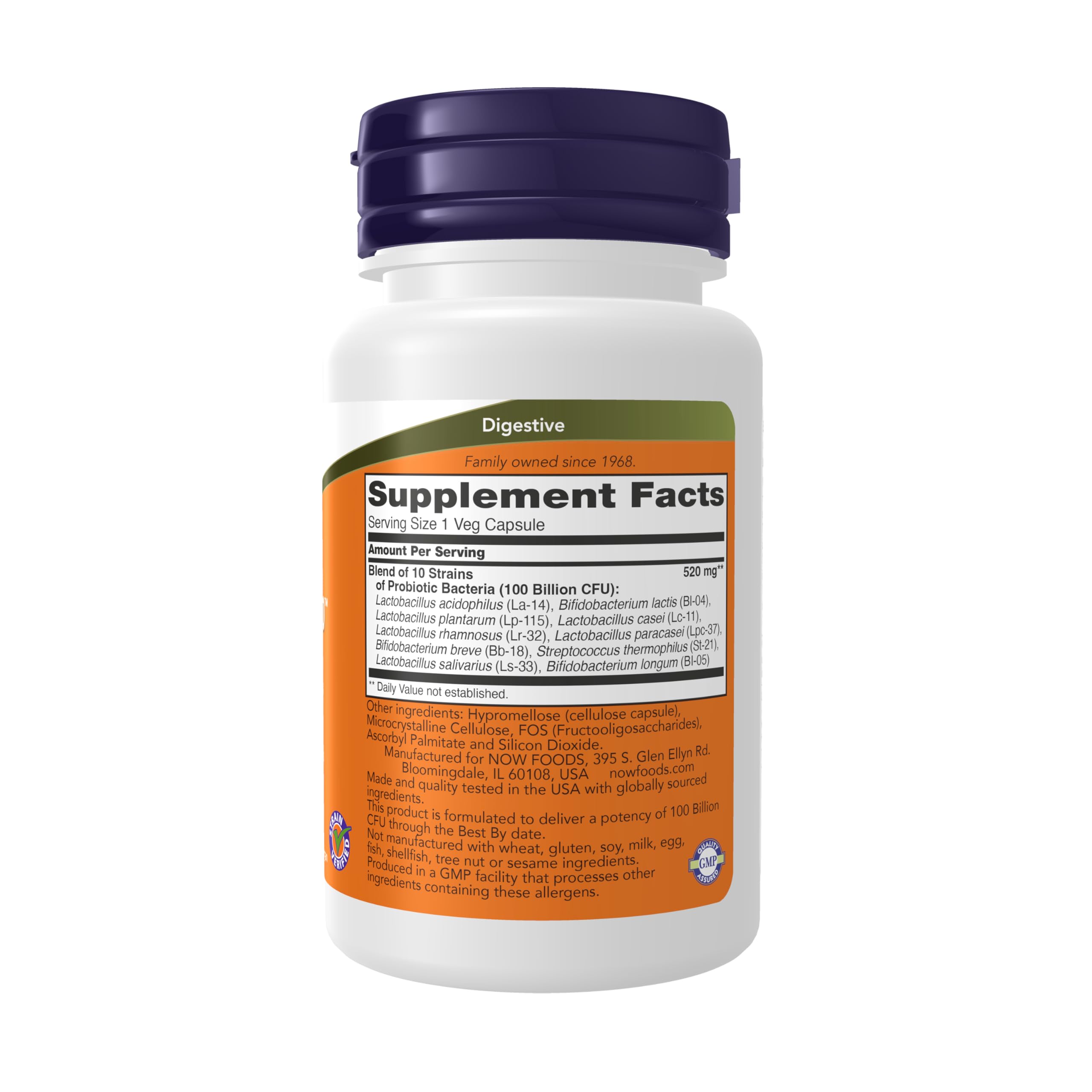 NOW Foods Probiotic-10 capsules close-up for easy daily use and intake