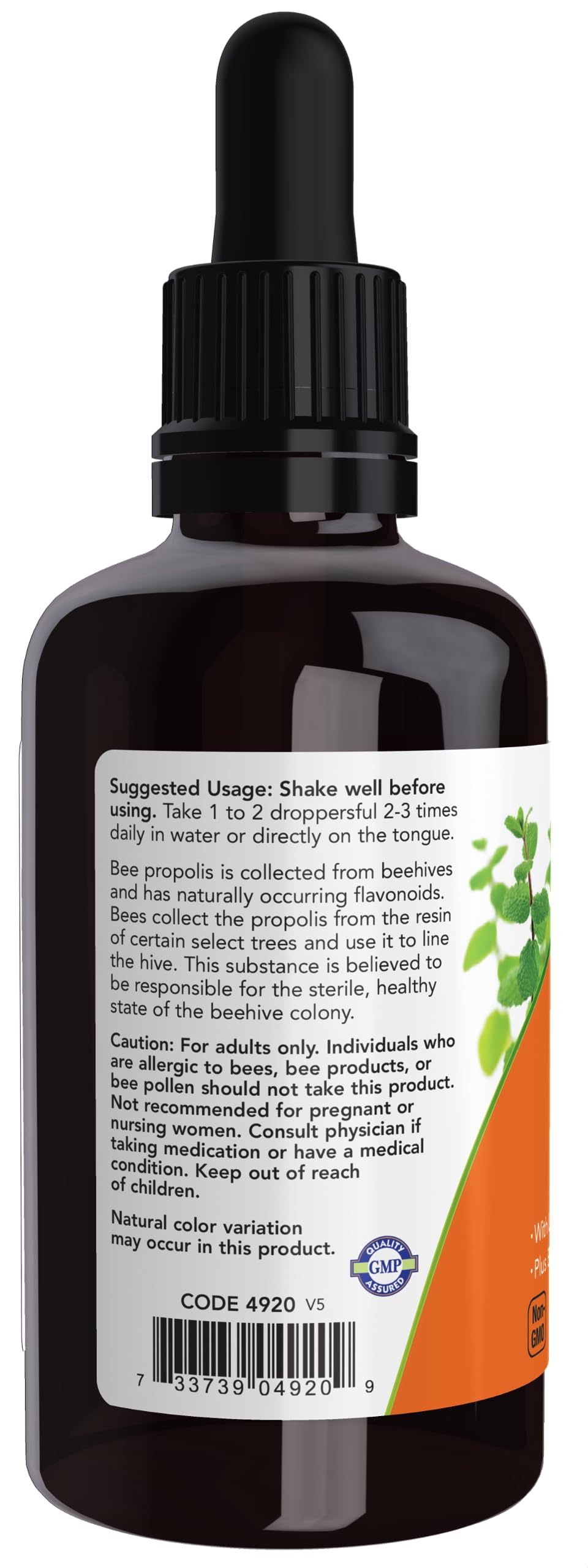 NOW Foods Propolis Plus dropper serving in water for easy intake.