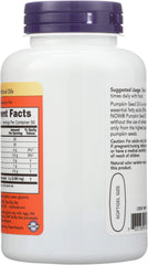 NOW Foods pumpkin seed oil softgel closeup highlighting unrefined expeller-pressed quality