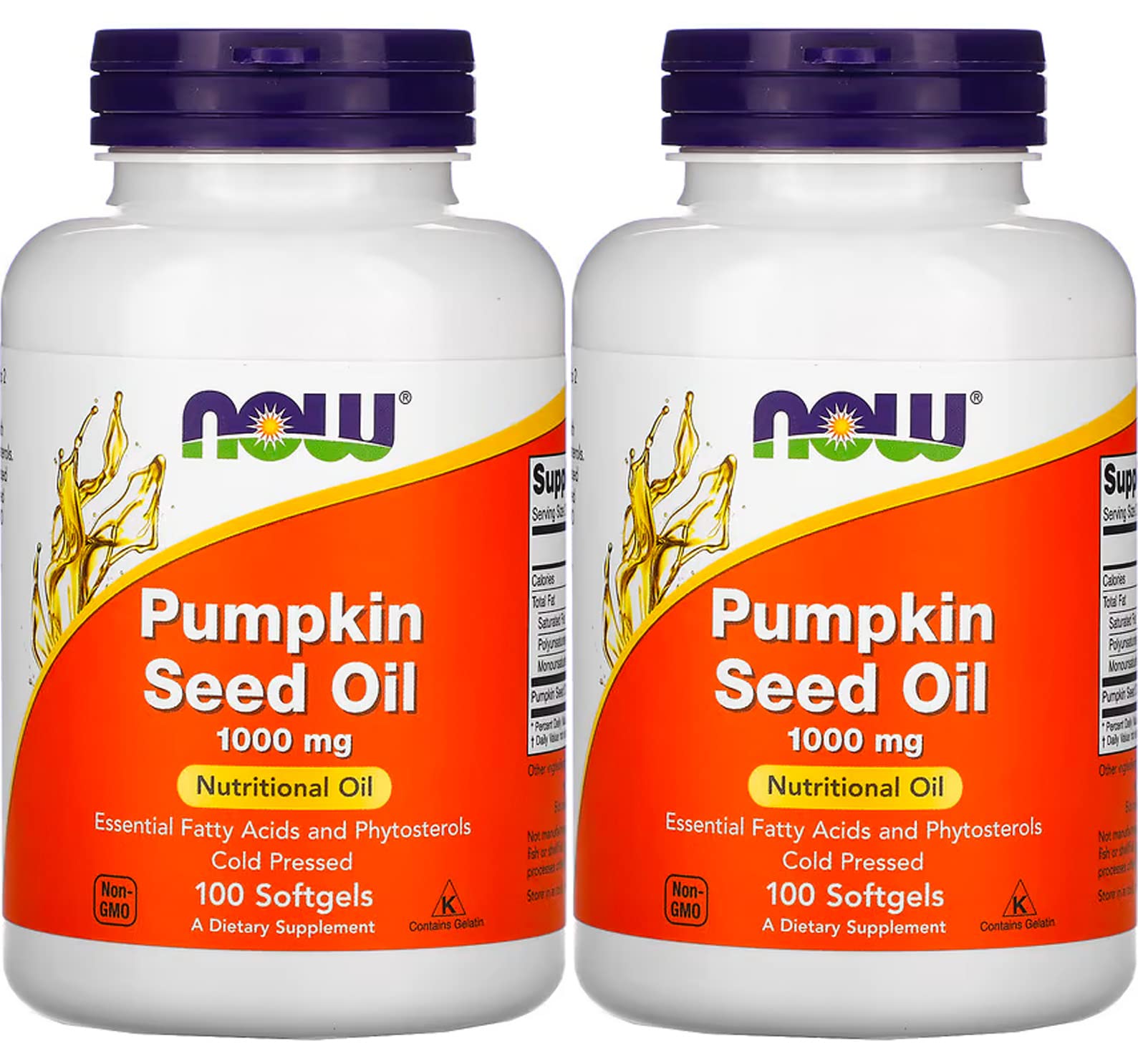 NOW Foods pumpkin seed oil softgels bottle with a neutral label