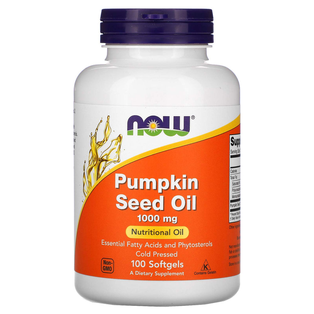 NOW Foods pumpkin seed oil softgels capsules close-up view