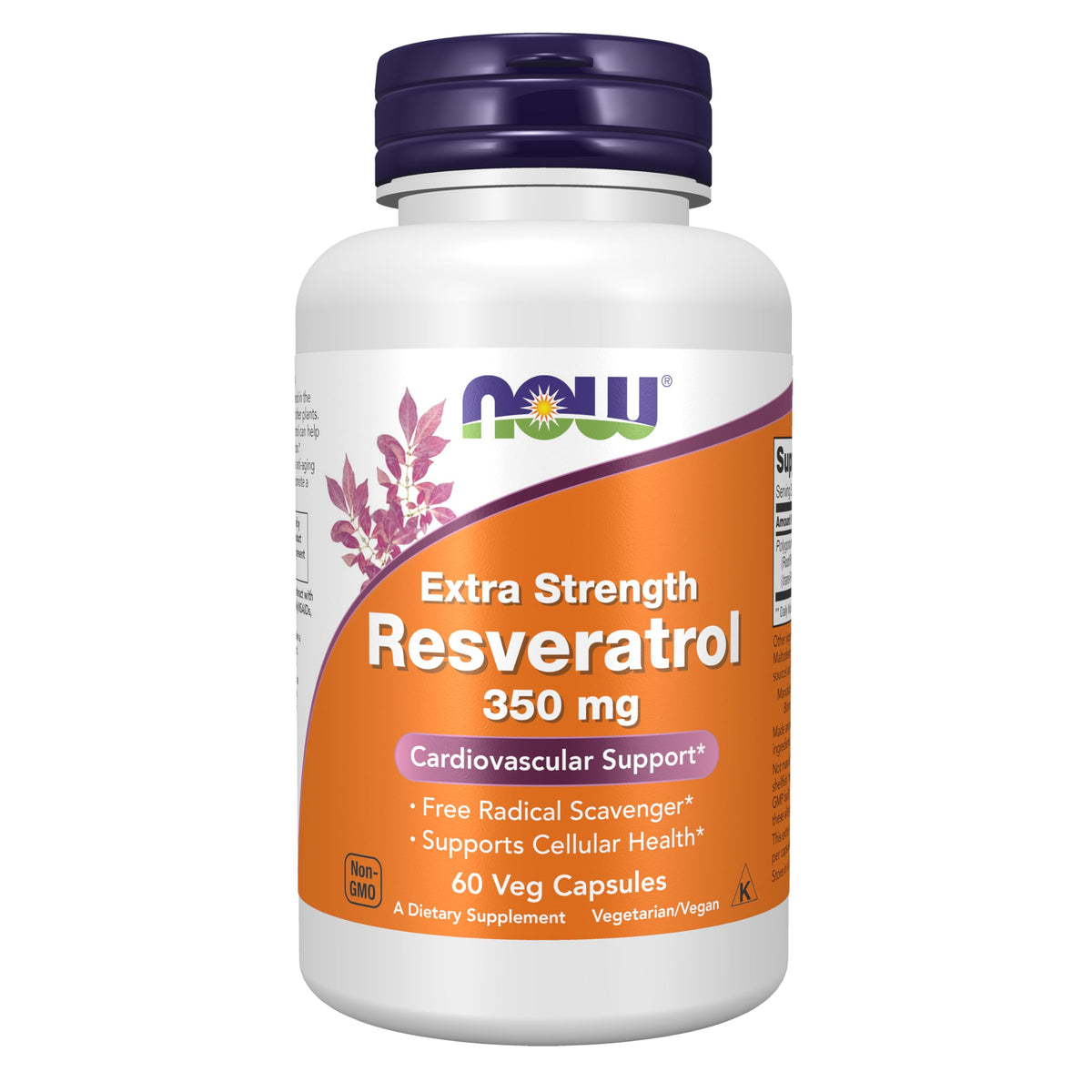 NOW Foods Resveratrol 350 mg capsule front view for daily cellular support