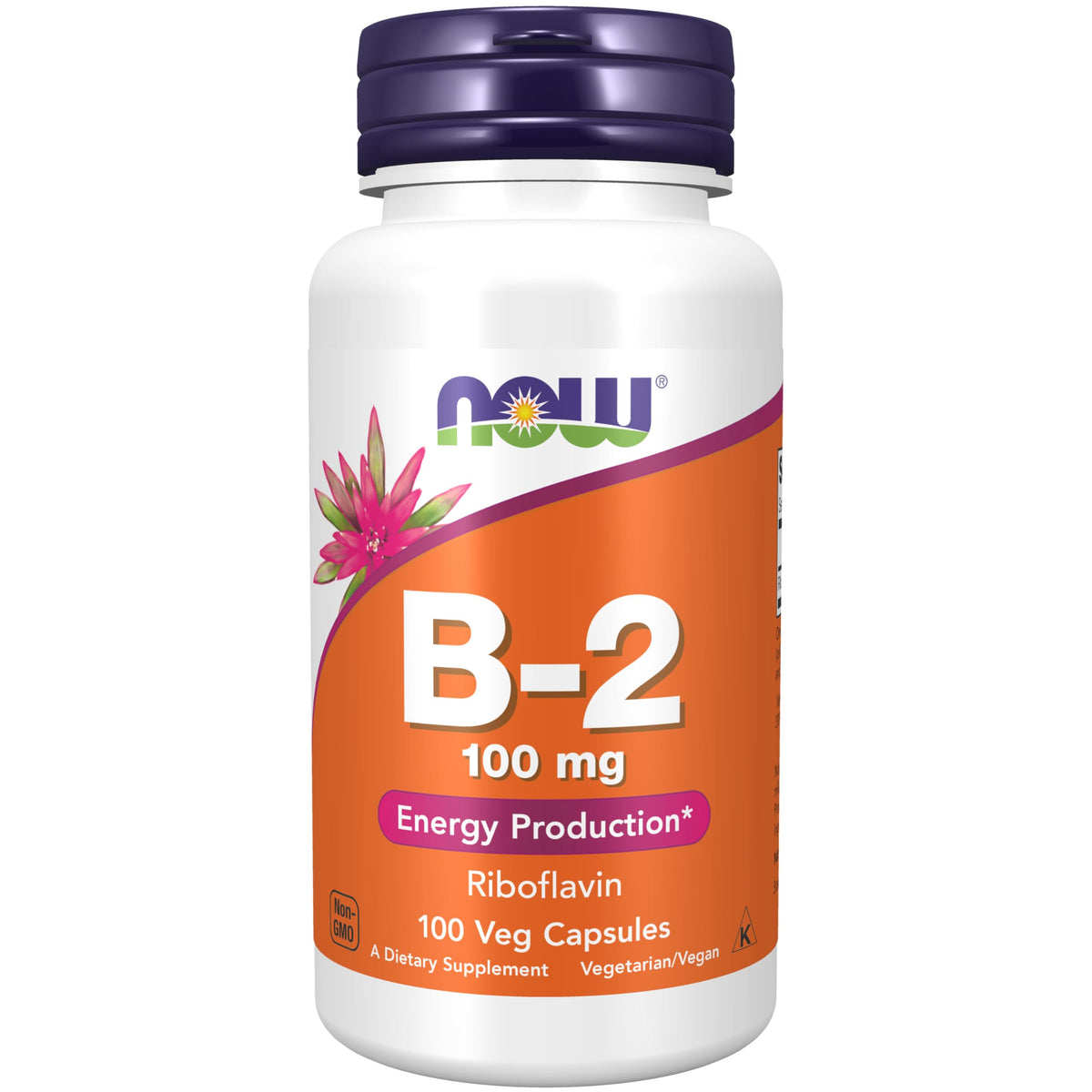 NOW Foods riboflavin 100 mg bottle showing capsules for energy support