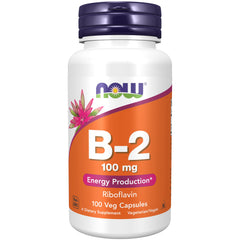 NOW Foods riboflavin 100 mg bottle showing capsules for energy support