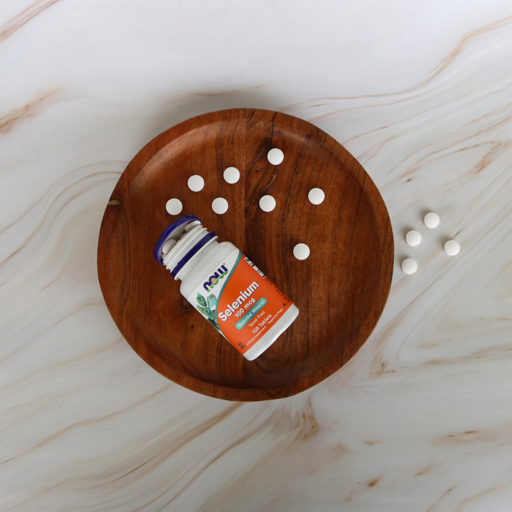 NOW Foods Selenium packaging shows USA-made heritage and family-owned history