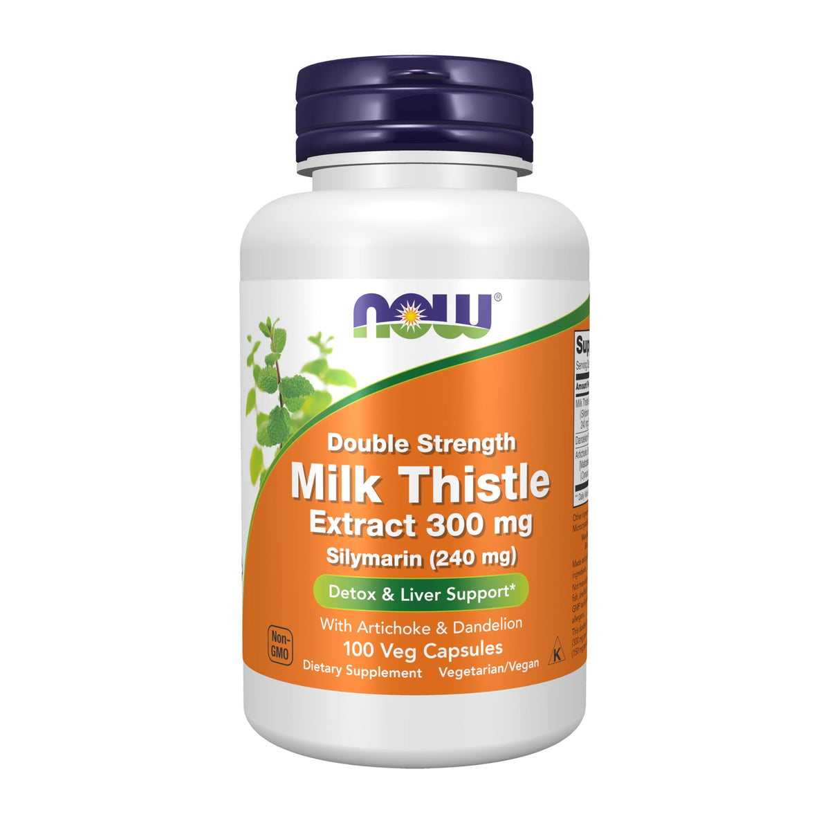 NOW Foods Silymarin milk thistle 300 mg bottle showing double-strength formulation for liver wellness support