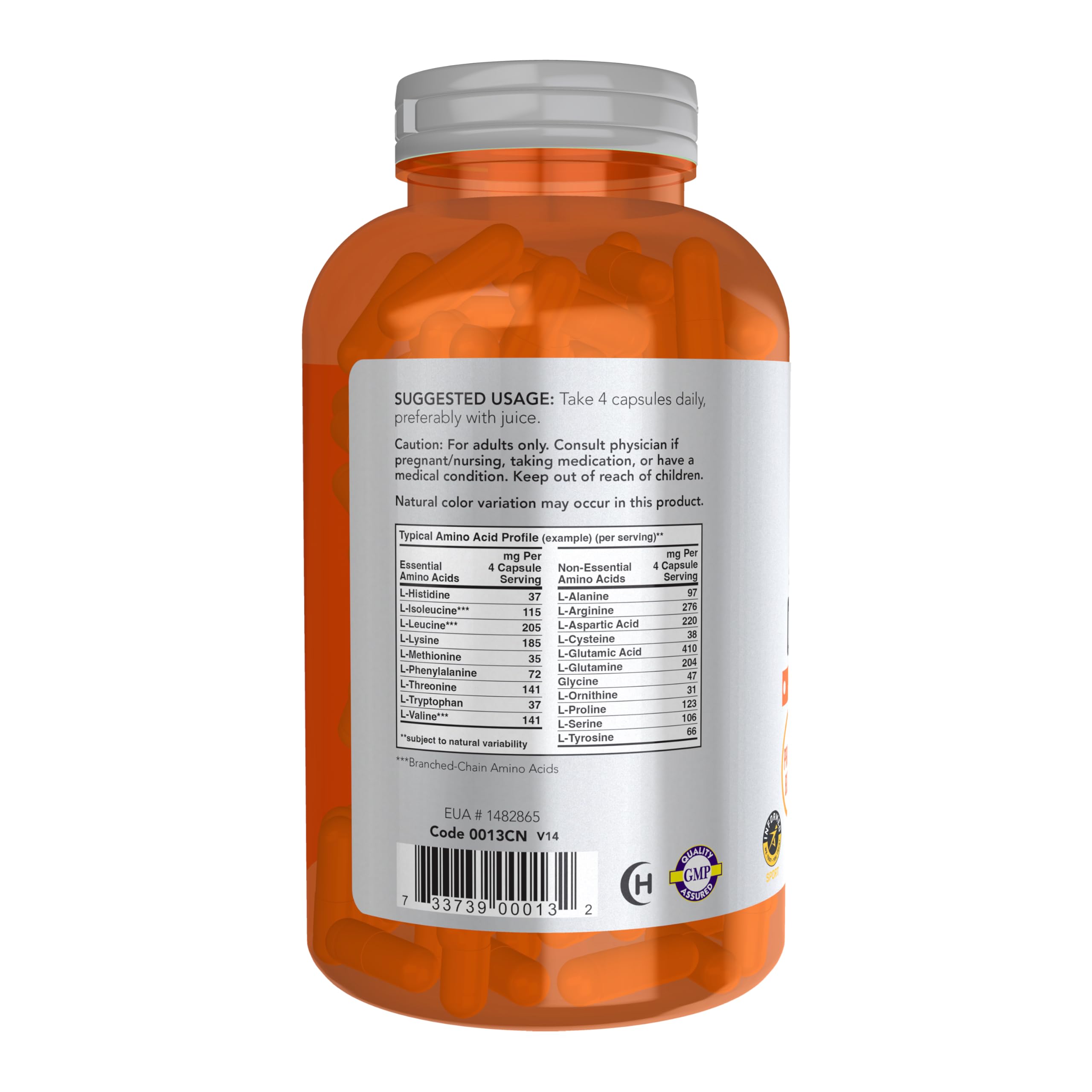 NOW Foods Amino Complete bottle back with ingredients and serving details