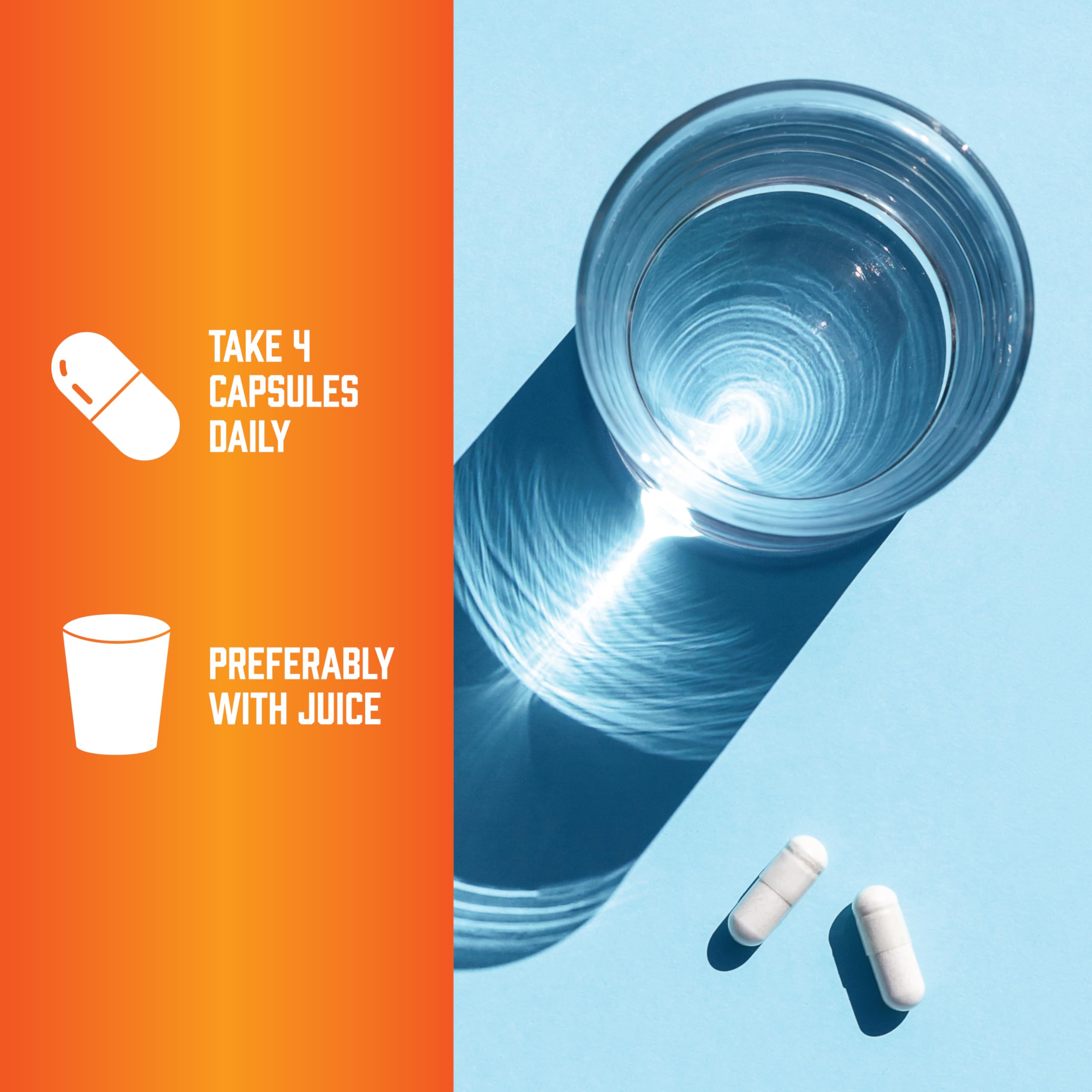 NOW Foods Amino Complete dosage image showing four-capsule serving