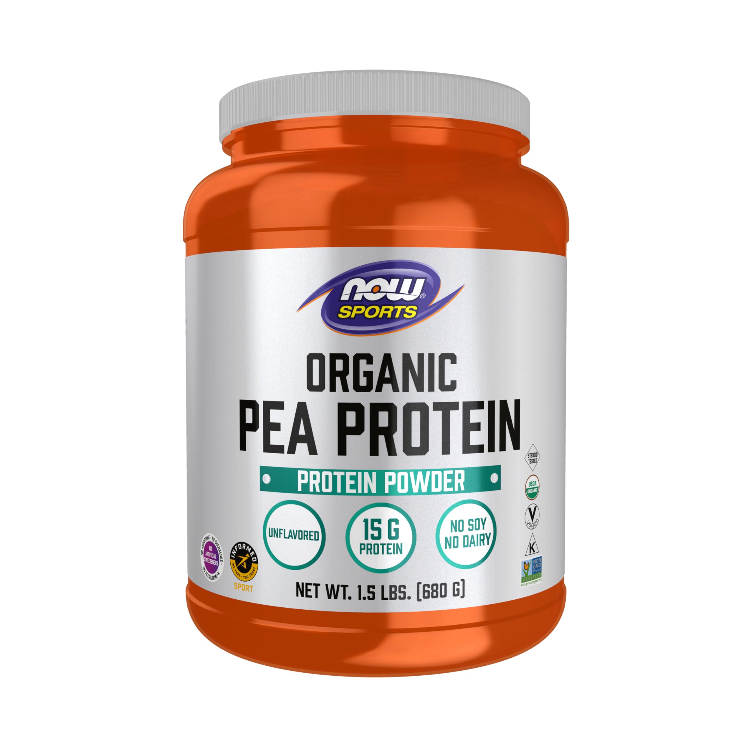 NOW Foods Organic Pea Protein bottle with unflavored powder for versatile daily use