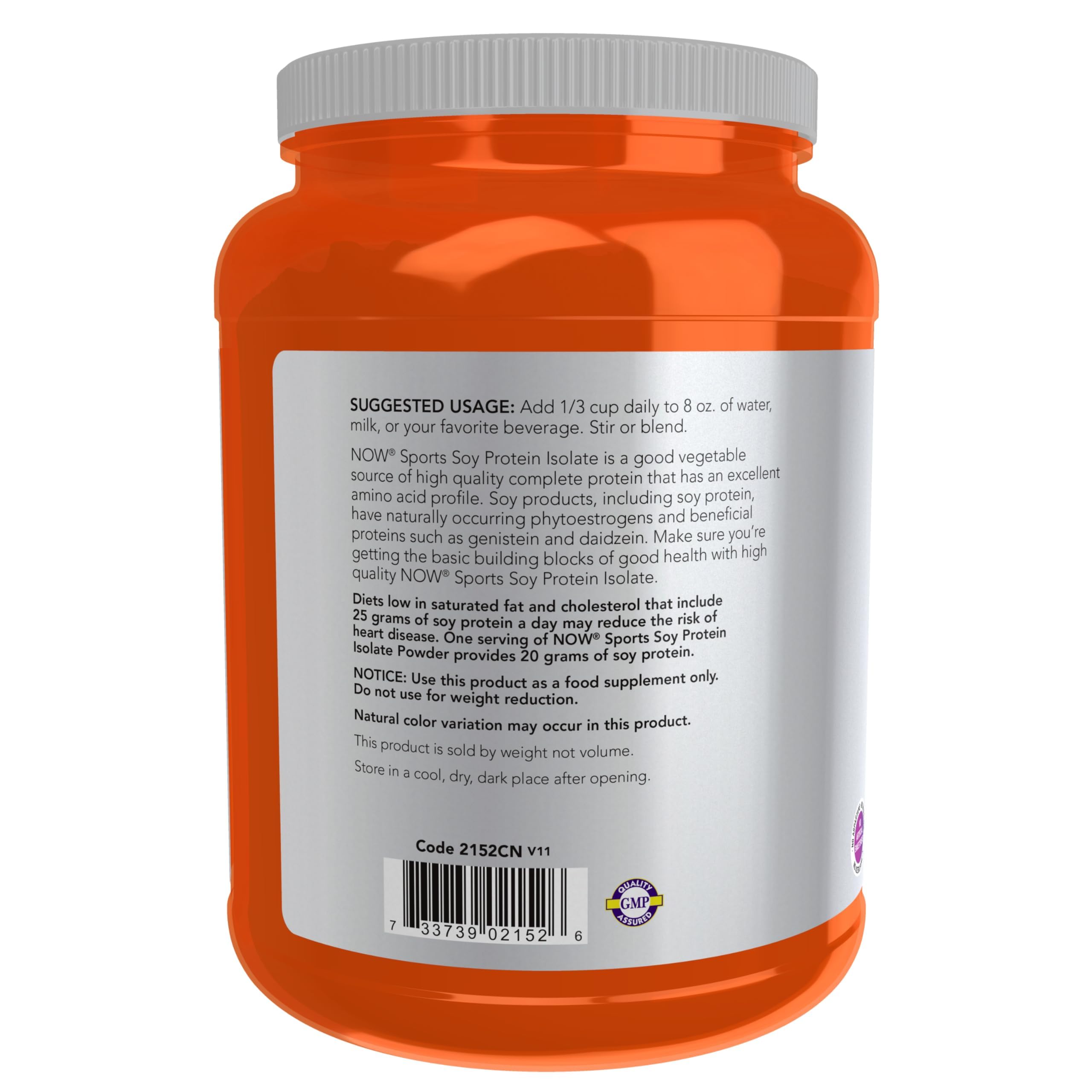 NOW Foods Soy Protein Isolate bottle pour enables quick, mess-free shakes after training.
