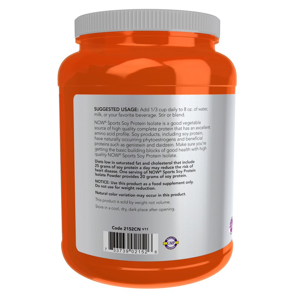 NOW Foods Soy Protein Isolate bottle pour enables quick, mess-free shakes after training.