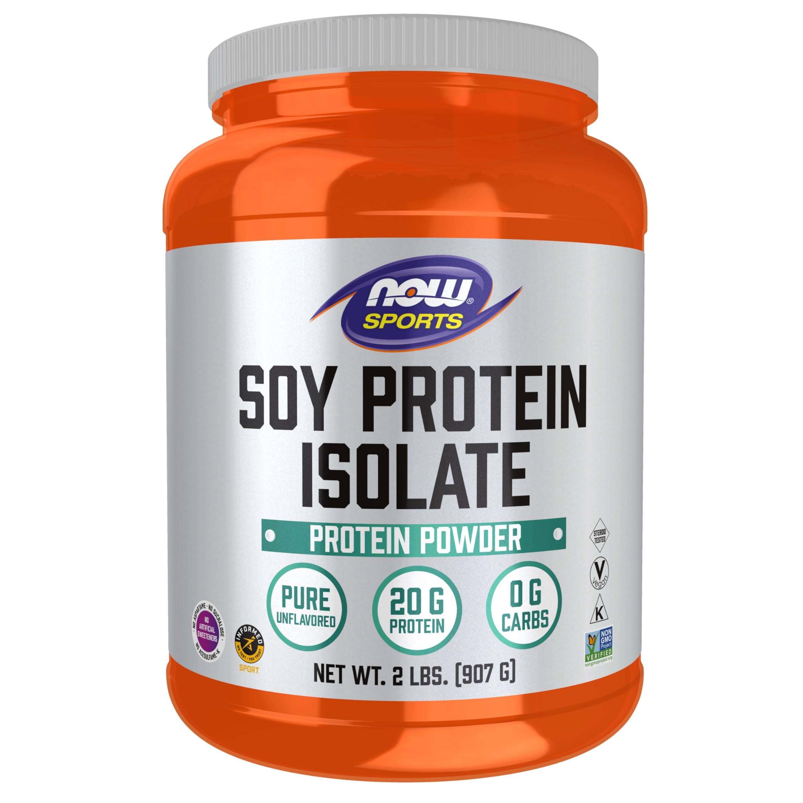 NOW Foods Soy Protein Isolate powder delivers 20 g protein per serving for everyday nutrition.