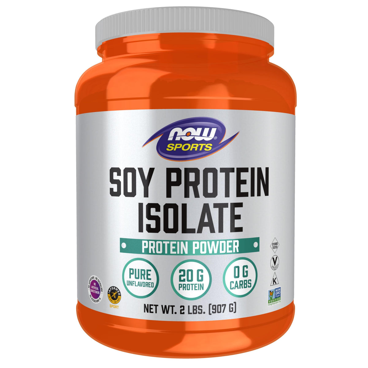 NOW Foods Soy Protein Isolate powder delivers 20 g protein per serving for everyday nutrition.