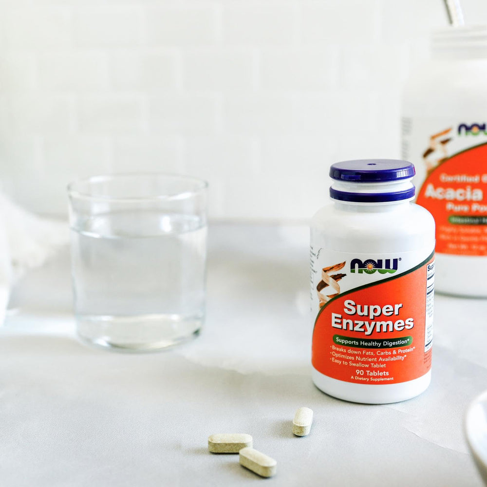 NOW Foods Super Enzymes dosage chart seen on bottle label