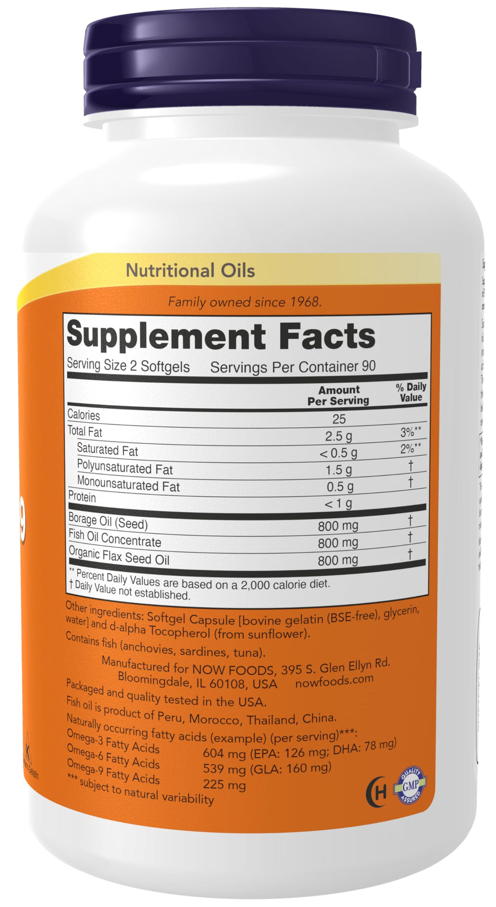 NOW Foods Super Omega 3-6-9 softgel capsules, convenient daily source of omega fatty acids.