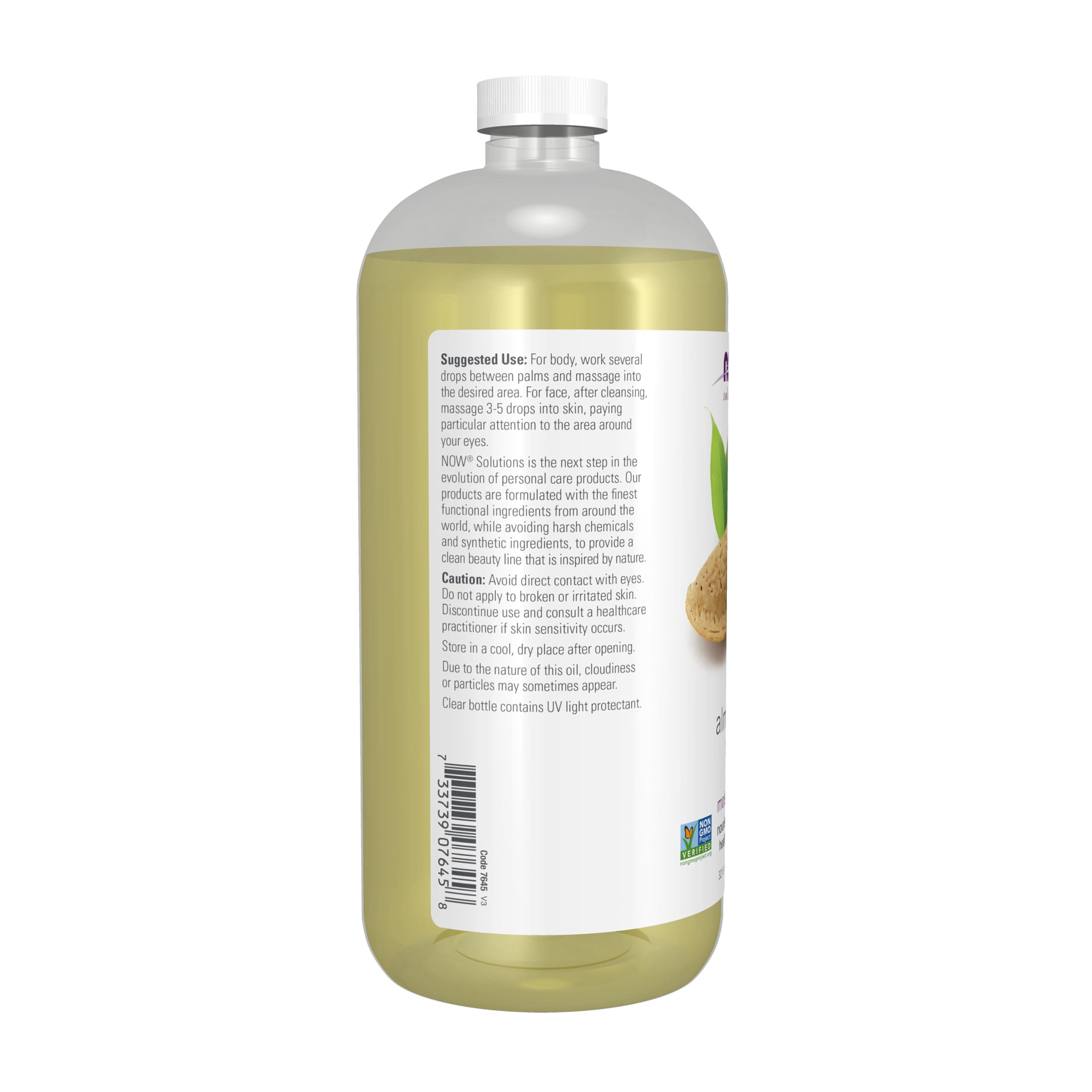 NOW Foods Sweet Almond Oil texture close-up emphasizing silky feel for daily nourishment