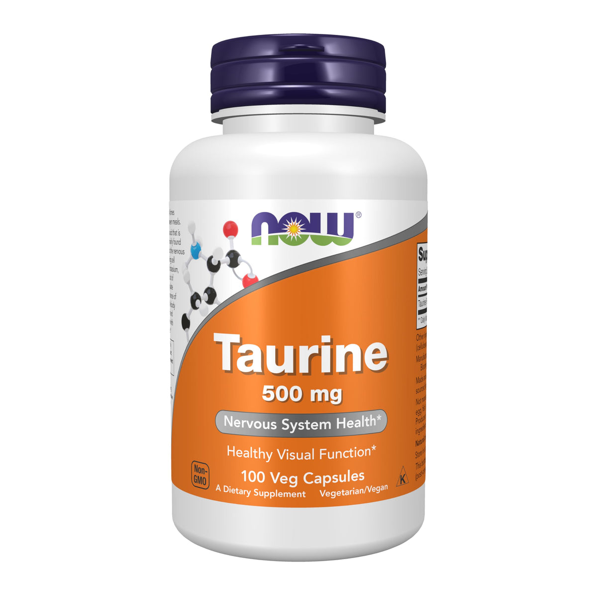NOW Foods Taurine 500mg capsules for daily use and active lifestyles.