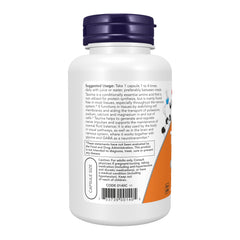 NOW Foods Taurine 500mg label close-up with dosage details.