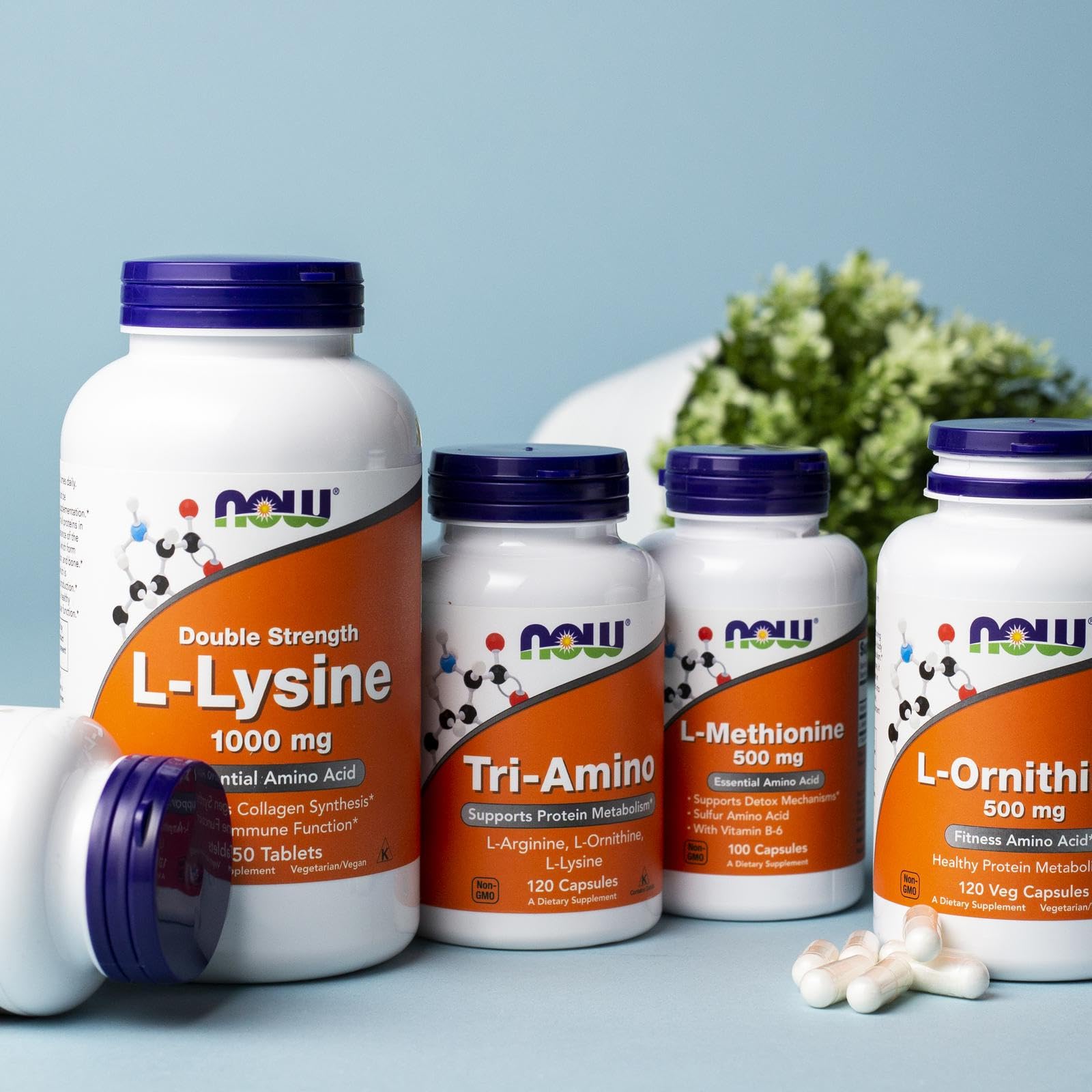 NOW Foods Tri-Amino bottle cap and seal indicate secure dosage and freshness.