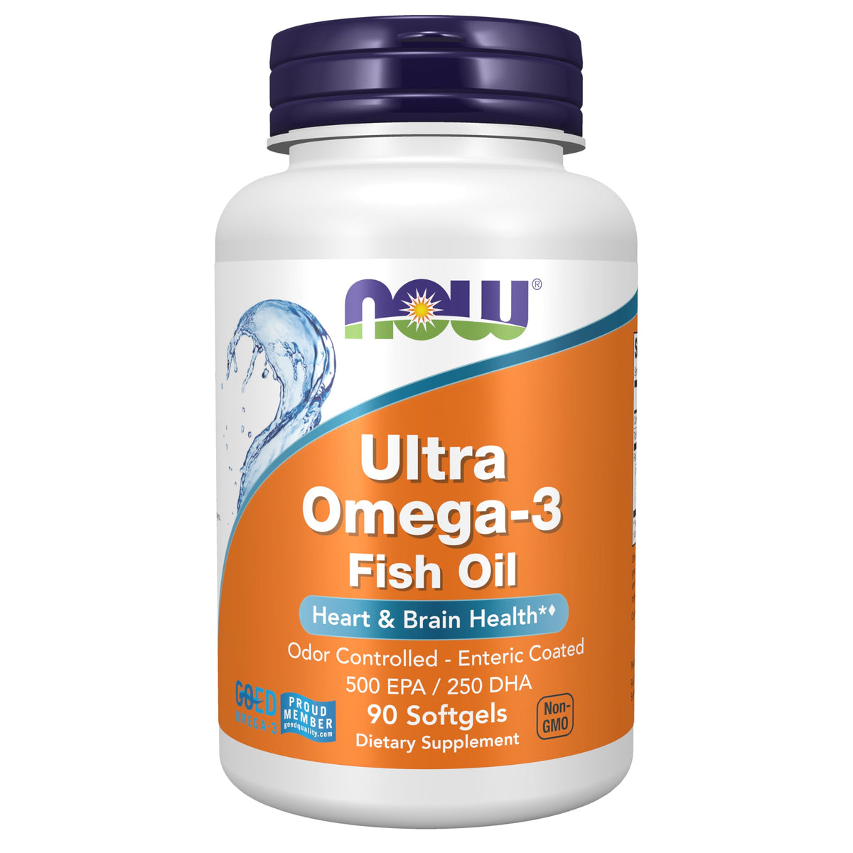 NOW Foods Ultra Omega-3 bottle on a shelf, highlighting purity and quality.