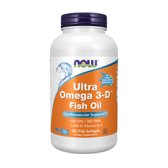 NOW Foods Ultra Omega 3-D bottle front for daily cardiovascular support.