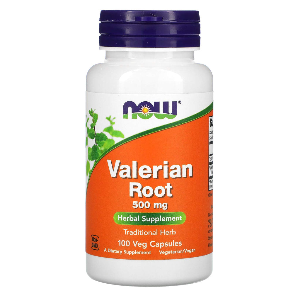NOW Foods Valerian Root bottle front view, traditional calming herb option.