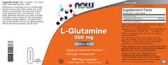 NOW Foods L-Glutamine close-up highlighting free-form amino acid capsules