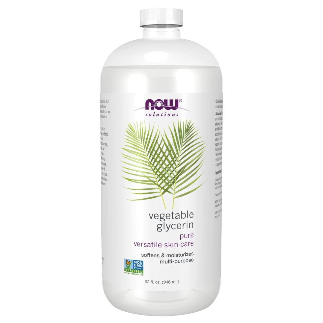 NOW Foods Vegetable Glycerin bottle front view for versatile skincare hydration.