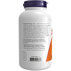 Capsules in NOW Foods Vitamin B-100 bottle ready for daily use
