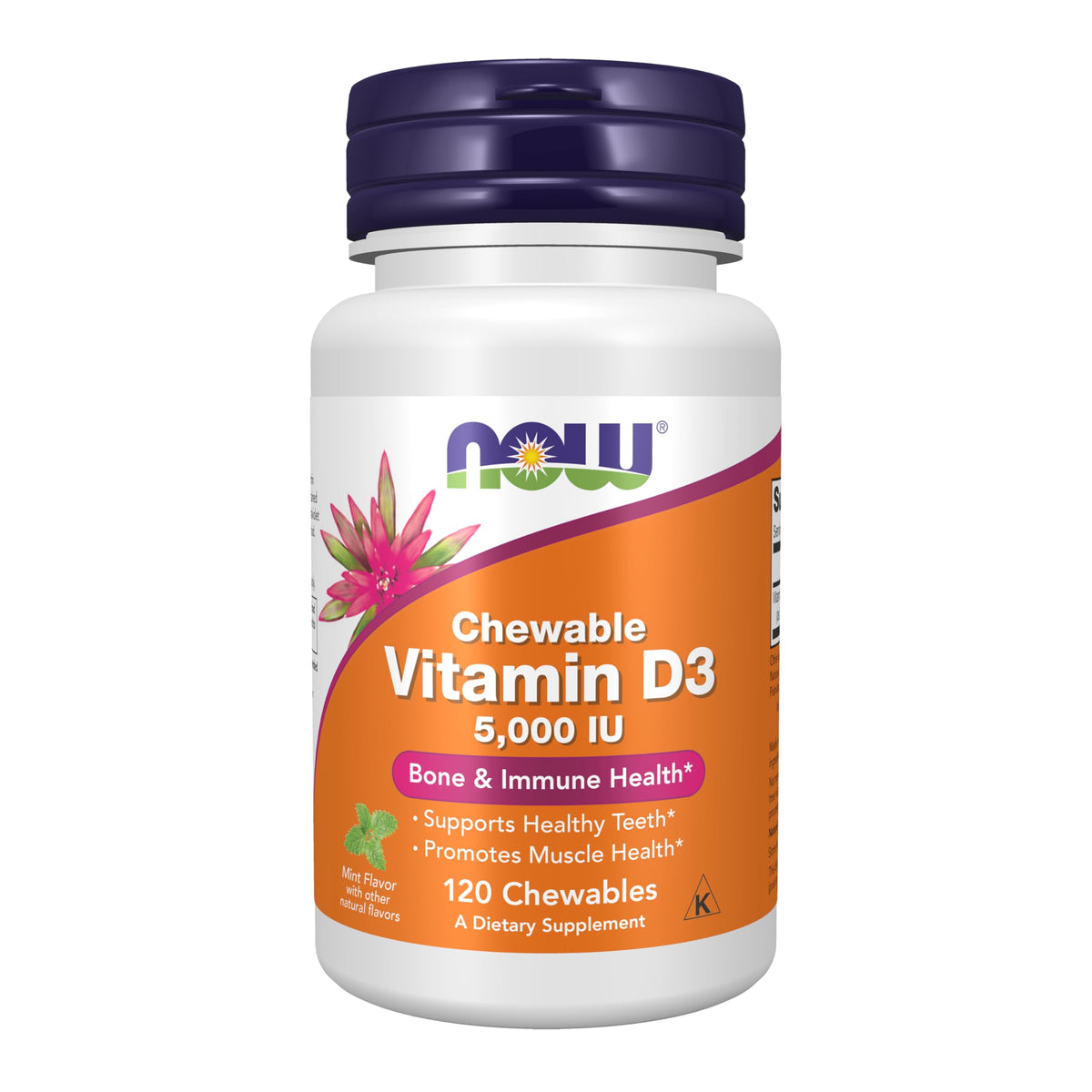 NOW Foods Vitamin D-3 mint chewables bottle for daily use