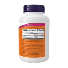 NOW Foods Vitamin E softgels close-up, easy-to-swallow capsules for daily support