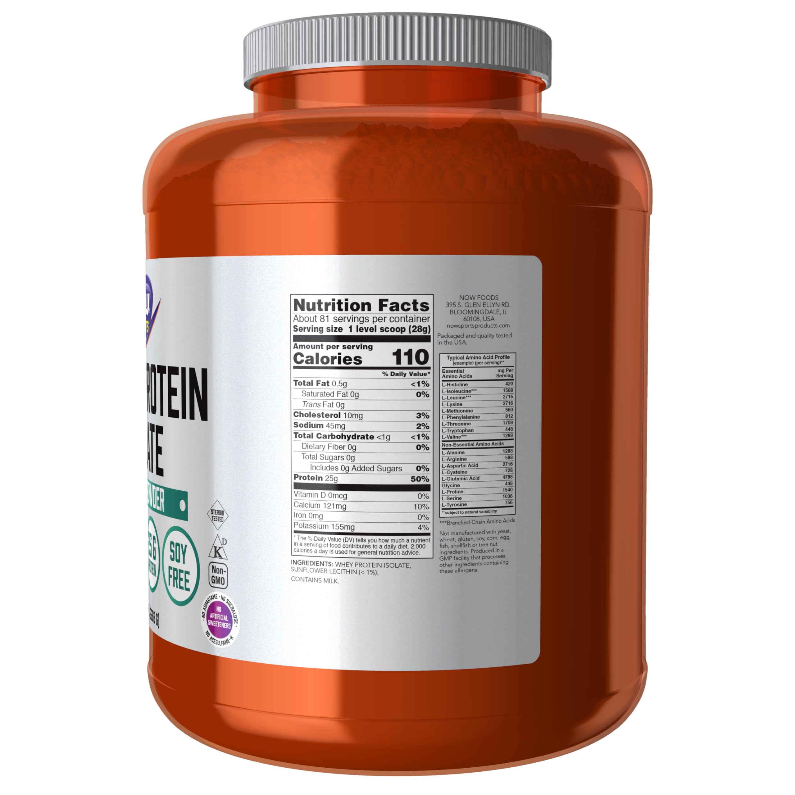 NOW Foods Whey Protein Isolate bottle shows USA packaging for purity