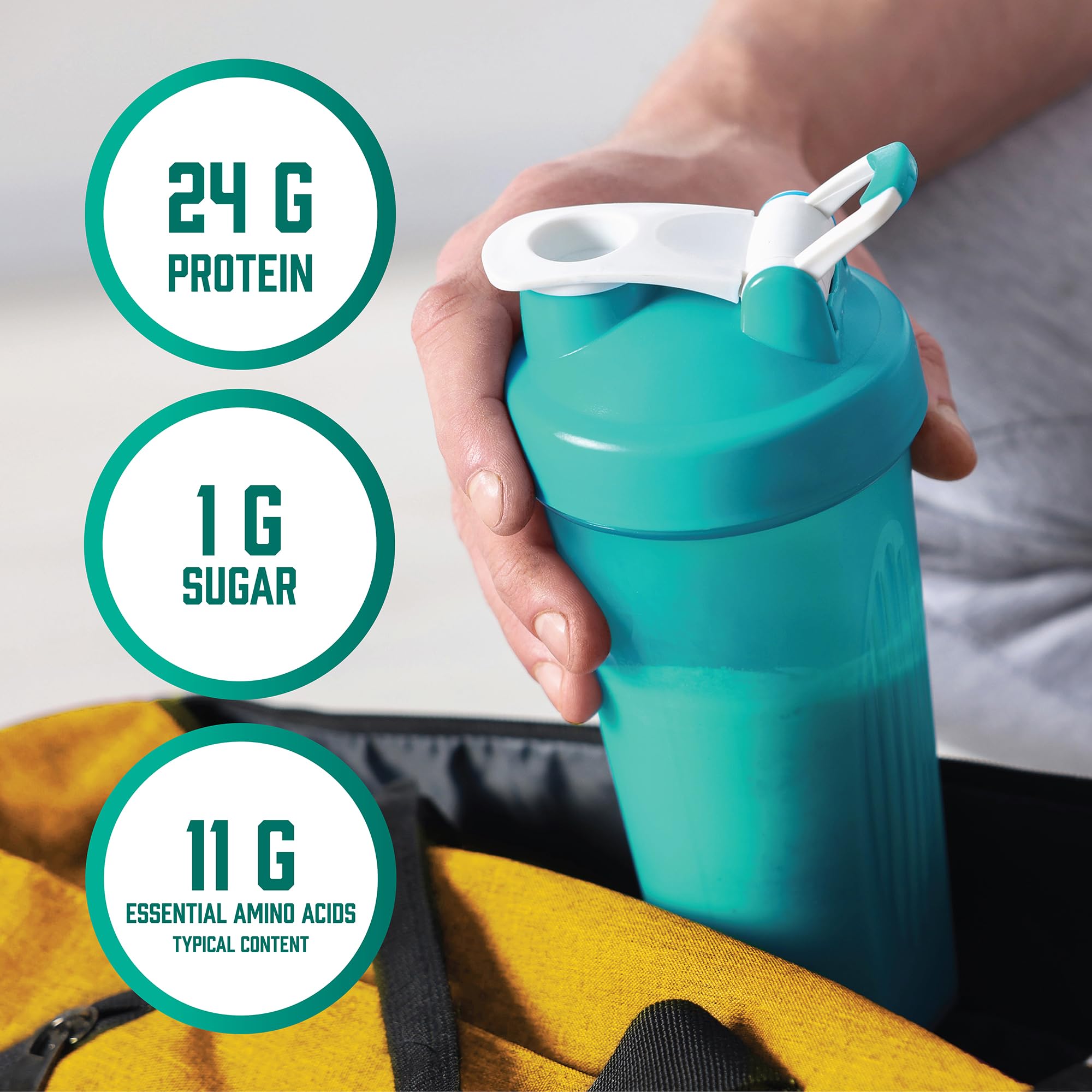 NOW Whey Protein in a shaker cup during a workout session