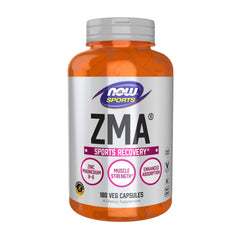 NOW Foods ZMA bottle label shows branding and supplement details.