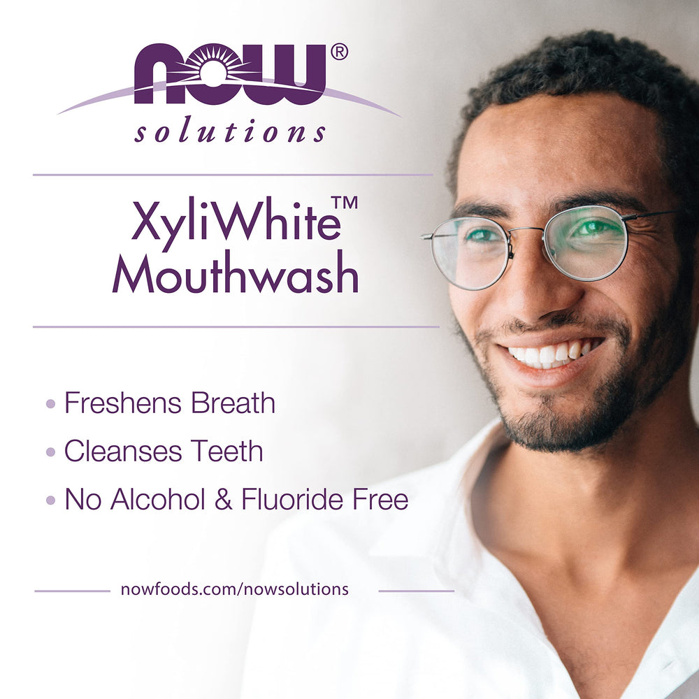 NOW Foods XyliWhite Mouthwash GMP-certified label signals trusted quality