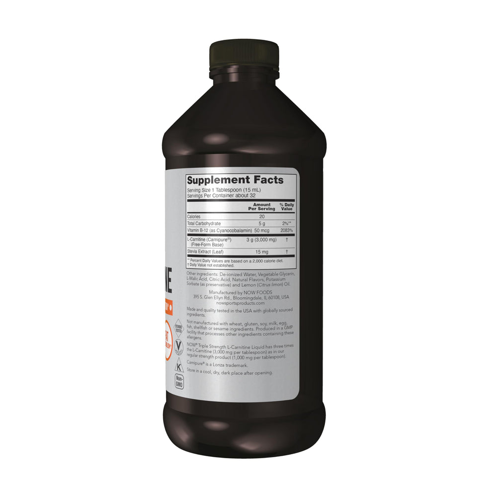 NOW Foods L-Carnitine Liquid being poured to show citrus flavor and mixability