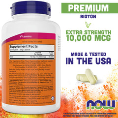 NOW Foods Biotin 10,000 mcg capsules ready for daily use supporting energy and vitality.
