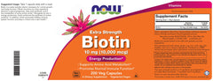 NOW Foods Biotin 10,000 mcg vegan capsules shown for everyday health.