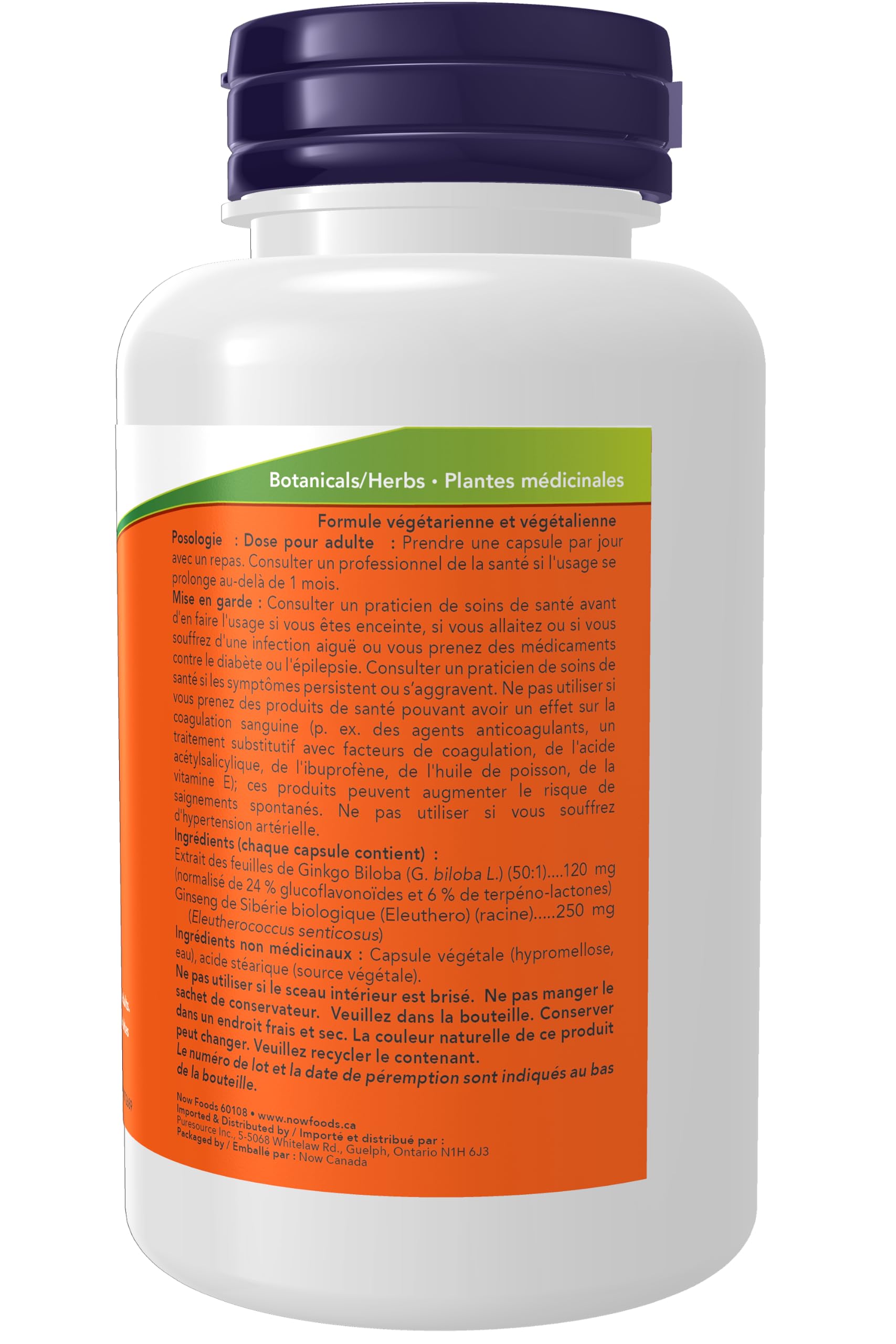 NOW Foods Ginkgo Biloba 120 mg capsule back view with label details