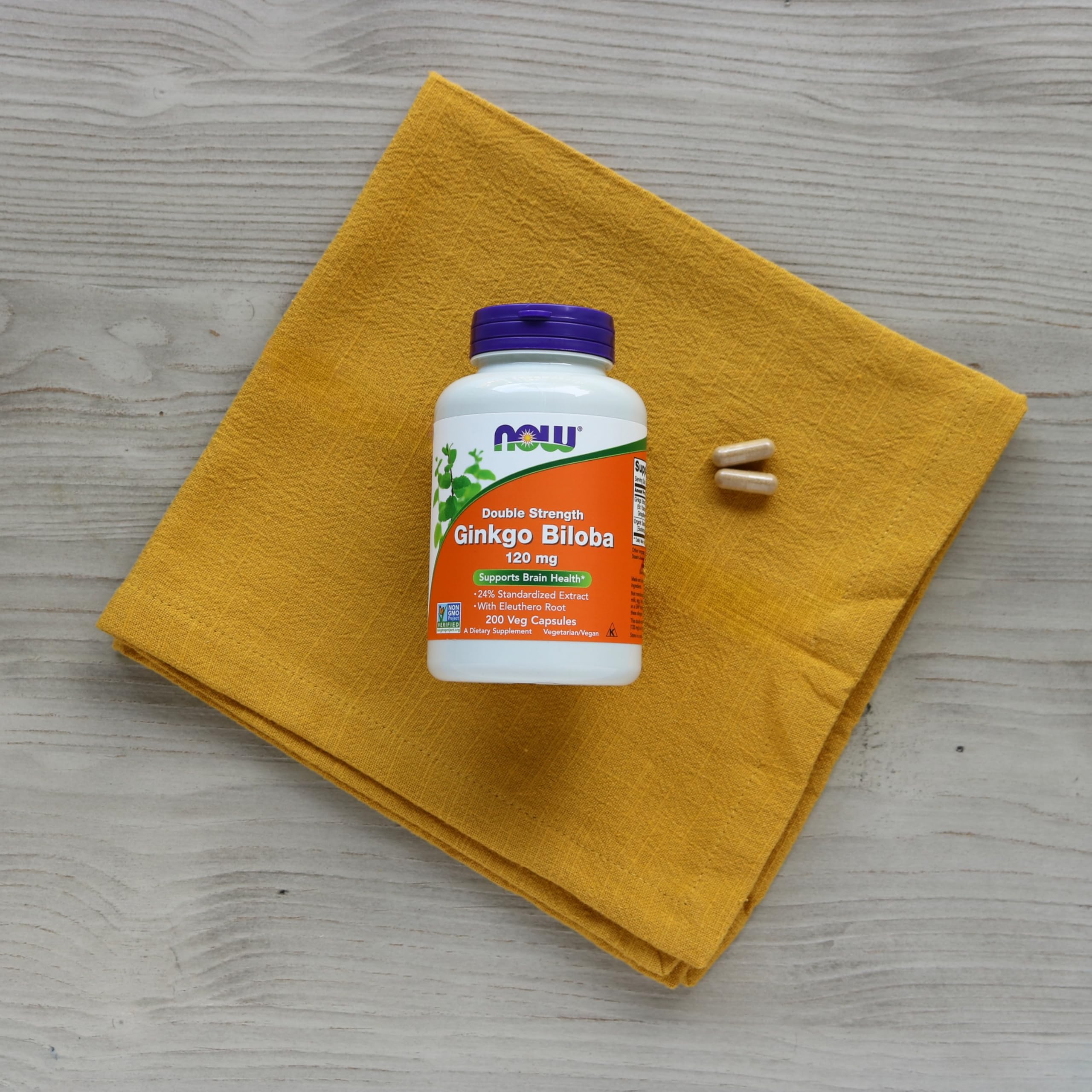 NOW Foods Ginkgo Biloba bottle top view with label details