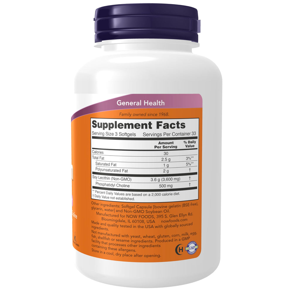 NOW Foods Lecithin 1200 mg softgels poured, illustrating daily use and texture