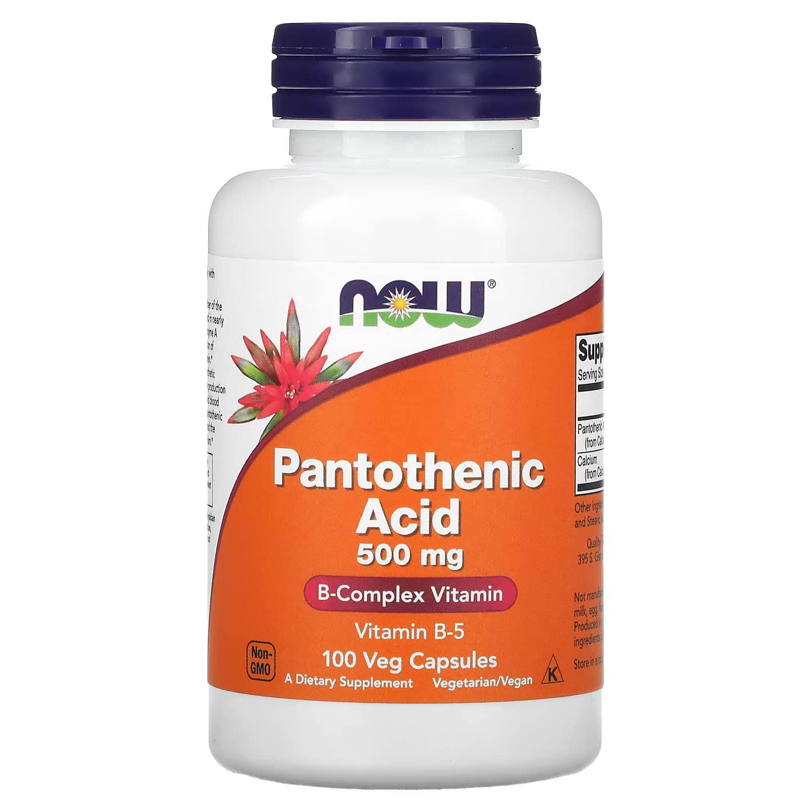 NOW Foods Pantothenic Acid 500mg bottle supports daily energy metabolism.