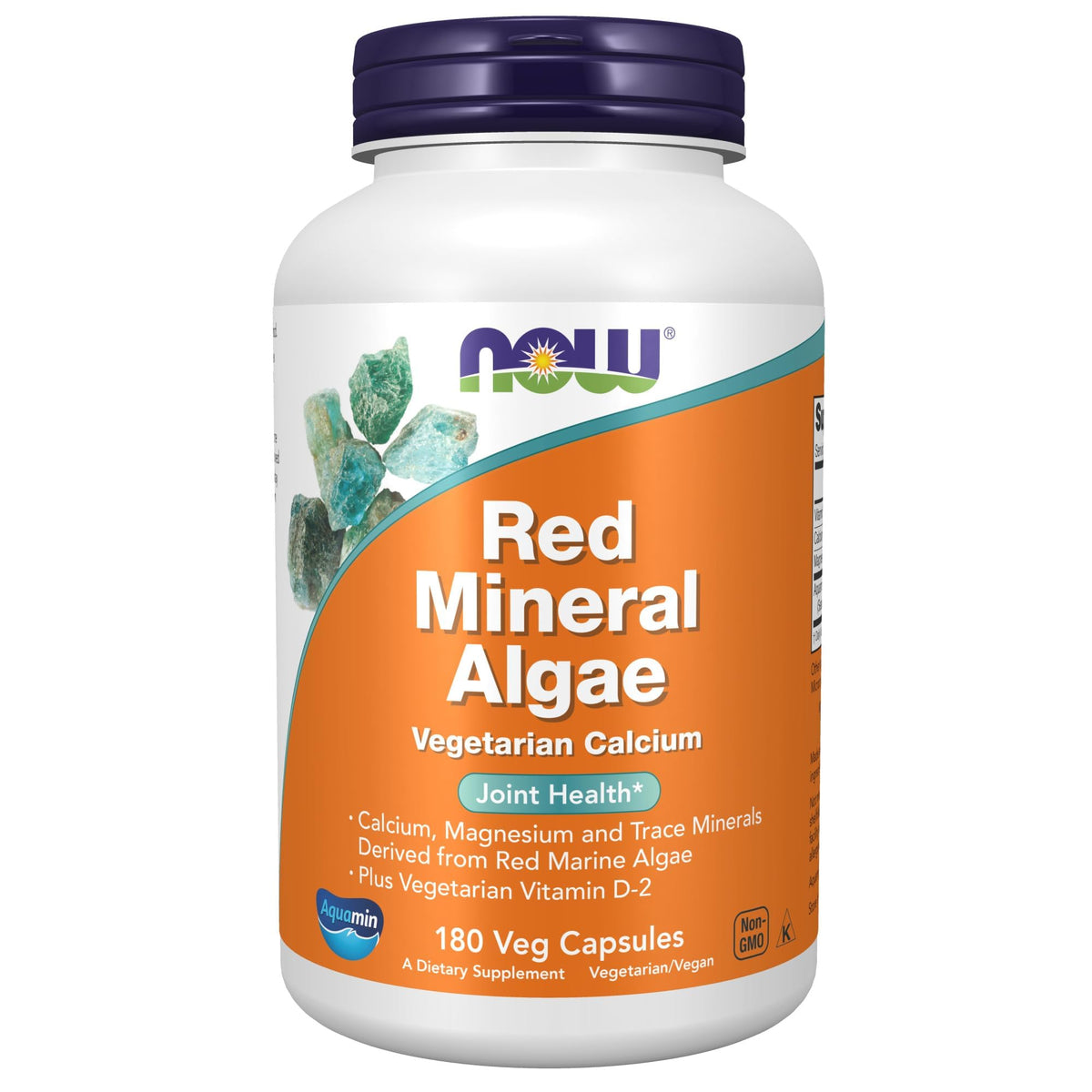 NOW Foods Red Mineral Algae bottle highlights Aquamin for potential bone support.
