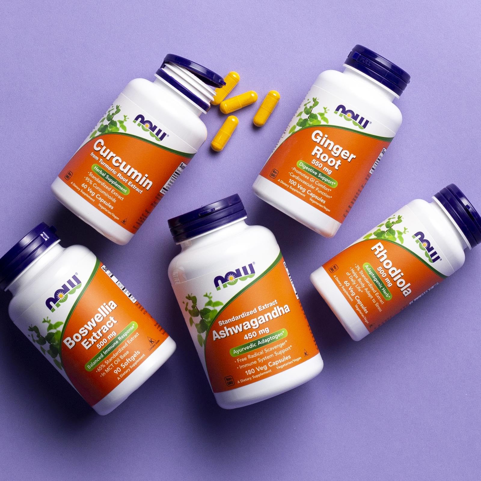 NOW Foods Rhodiola bottle on kitchen counter for easy daily use.