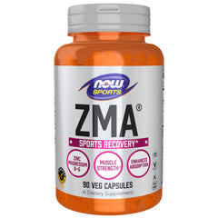 NOW Foods ZMA bottle cap with capsules for post-workout recovery.
