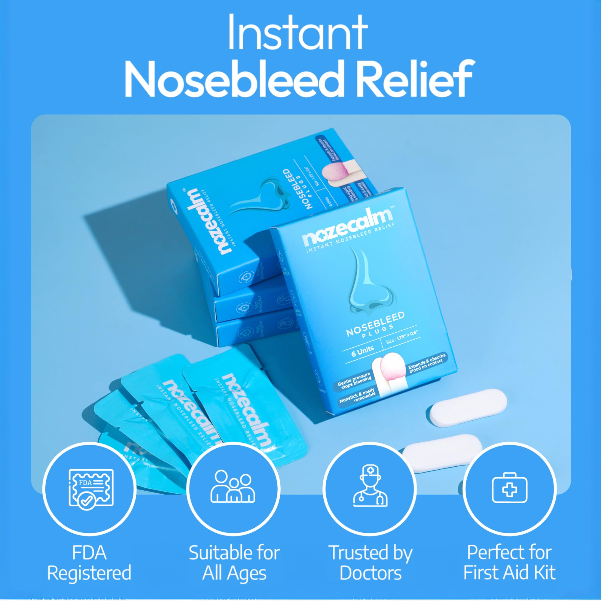 NozeCalm nose bleed plugs enable painless removal after use.