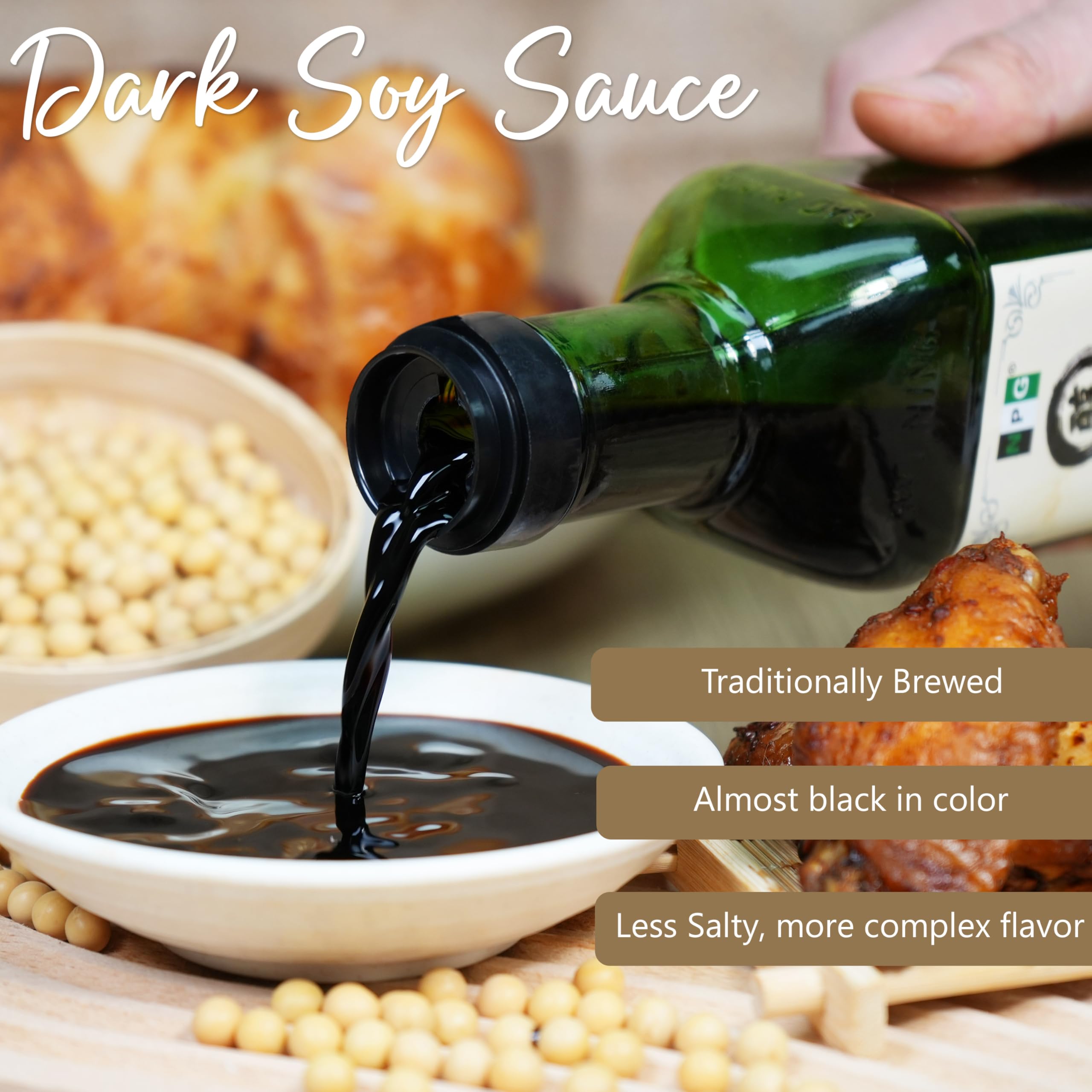 NPG Premium Dark Soy Sauce used as dipping sauce for sushi and dumplings.