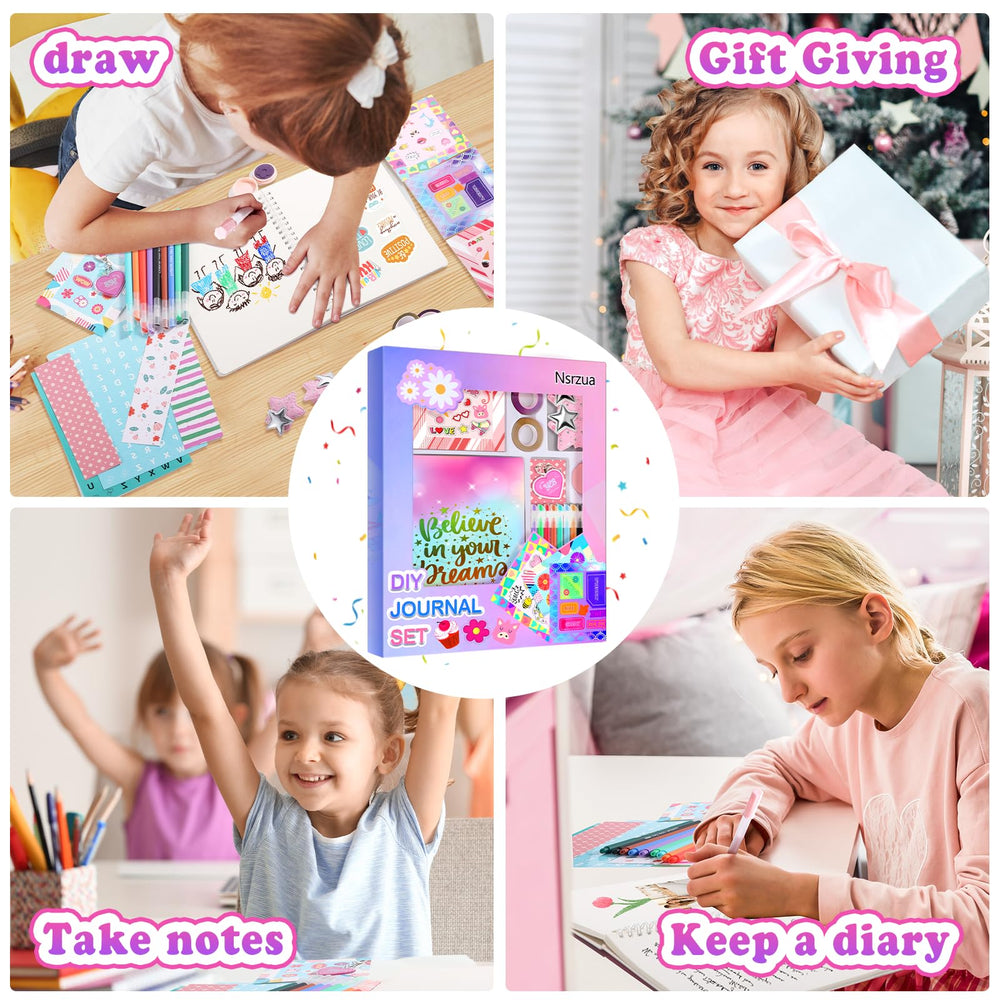 Nsrzua DIY Journal Kit colorful pens and stickers ready for journaling adventures.