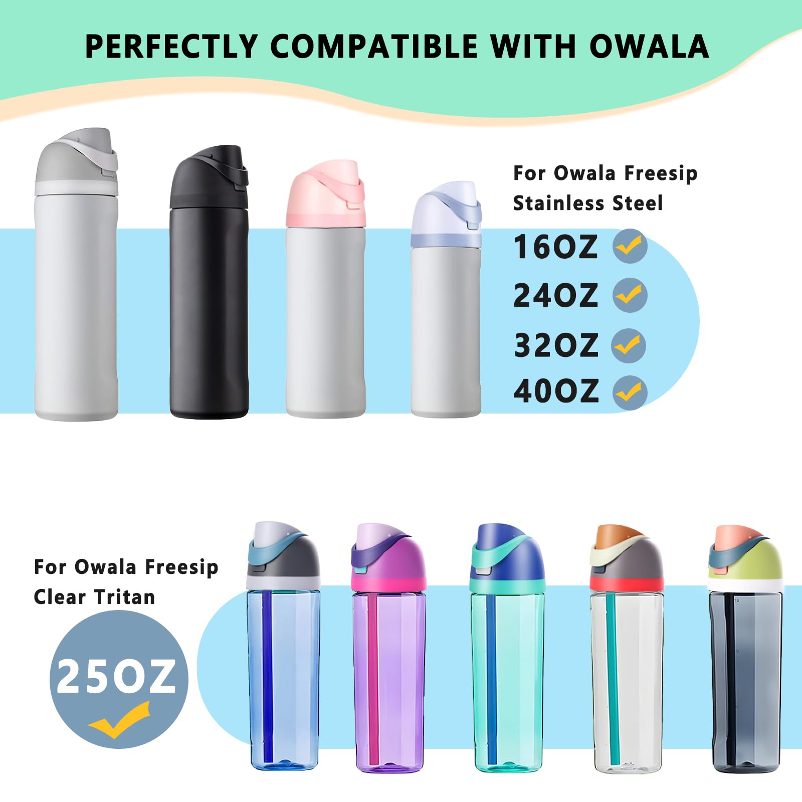 NTIERA Freesip lid assembly view highlights compatibility with multiple bottle sizes.