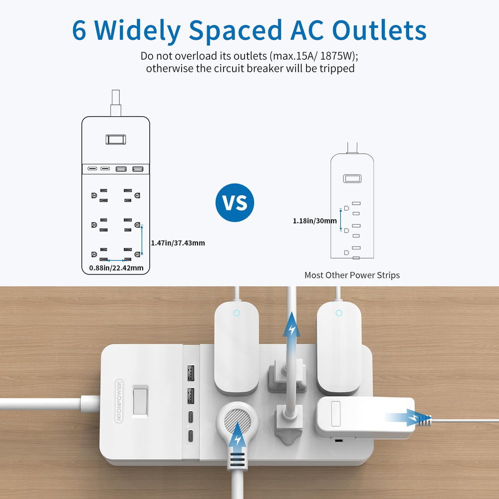 NTONPOWER 3-prong outlet adapter included for easy upgrades.